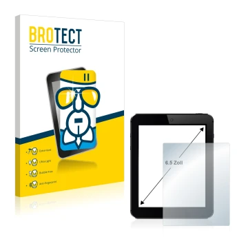 Front side of a product packaging with the brand logo BROTECT. Next to it is the device shown with the corresponding screen pr
