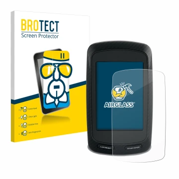 Front side of a product packaging with the brand logo BROTECT. Next to it is the device Garmin Edge 800 shown with the corresp