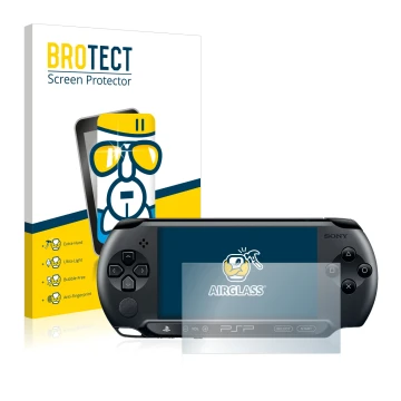 Front side of a product packaging with the brand logo BROTECT. Next to it is the device Sony PSP Street E1004 shown with the c