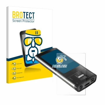 Front side of a product packaging with the brand logo BROTECT. Next to it is the device Intenso Video Shooter 2,4