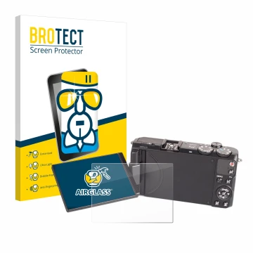 Front side of a product packaging with the brand logo BROTECT. Next to it is the device Samsung EX2F shown with the correspond