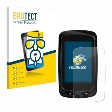 Front side of a product packaging with the brand logo BROTECT. Next to it is the device Garmin Edge 810 shown with the corresp