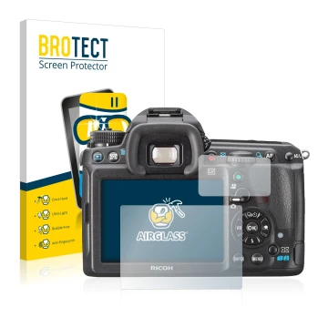 Front side of a product packaging with the brand logo BROTECT. Next to it is the device Pentax K3, K-3 shown with the correspo