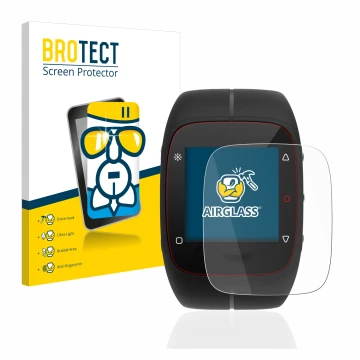 Front side of a product packaging with the brand logo BROTECT. Next to it is the device Polar M400 shown with the correspondin