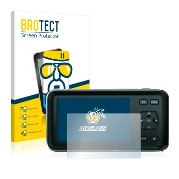 Front side of a product packaging with the brand logo BROTECT. Next to it is the device Blackmagic Pocket Cinema Camera shown 