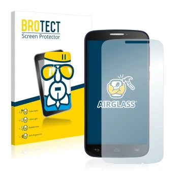 Front side of a product packaging with the brand logo BROTECT. Next to it is the device Alcatel One Touch Pop C7 7040E shown w