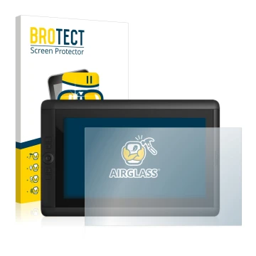 Front side of a product packaging with the brand logo BROTECT. Next to it is the device Wacom Cintiq 13 HD shown with the corr