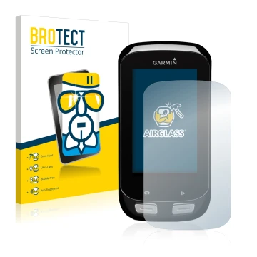 Front side of a product packaging with the brand logo BROTECT. Next to it is the device Garmin Edge 1000 shown with the corres