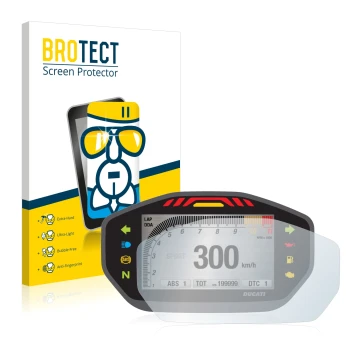 Front side of a product packaging with the brand logo BROTECT. Next to it is the device Ducati Monster 1200 Colour-TFT-Display