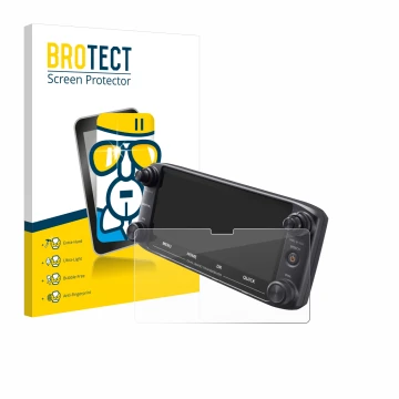 Front side of a product packaging with the brand logo BROTECT. Next to it is the device Icom ID-5100 shown with the correspond