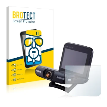 Front side of a product packaging with the brand logo BROTECT. Next to it is the device Canon Legria Mini shown with the corre