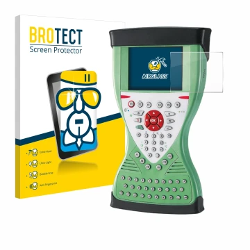 Front side of a product packaging with the brand logo BROTECT. Next to it is the device Leica Viva Controller CS15 shown with 
