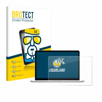 Front side of a product packaging with the brand logo BROTECT. Next to it is the device Apple MacBook Pro Retina 13
