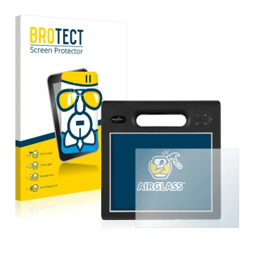 Front side of a product packaging with the brand logo BROTECT. Next to it is the device Motion Computing F5t shown with the co