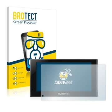 Front side of a product packaging with the brand logo BROTECT. Next to it is the device Garmin nüvi 2699LMT-D shown with the c