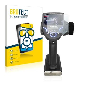 Front side of a product packaging with the brand logo BROTECT. Next to it is the device Futaba 4PX shown with the correspondin