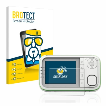 Front side of a product packaging with the brand logo BROTECT. Next to it is the device Belkin Baby 1000 Babyphone shown with 