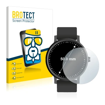 Front side of a product packaging with the brand logo BROTECT. Next to it is the device Watches (Circular, ø: 50 mm) shown wit