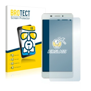 Front side of a product packaging with the brand logo BROTECT. Next to it is the device Doogee Ibiza F2 shown with the corresp