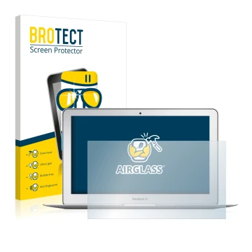 Front side of a product packaging with the brand logo BROTECT. Next to it is the device Apple MacBook Air 11