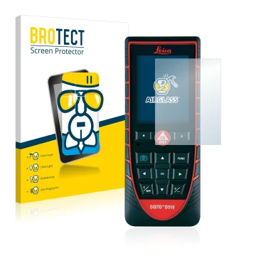 Front side of a product packaging with the brand logo BROTECT. Next to it is the device Leica DISTO D510 shown with the corres