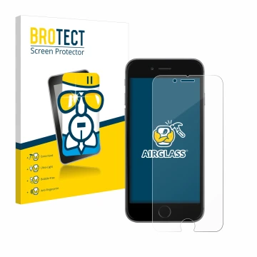 Front side of a product packaging with the brand logo BROTECT. Next to it is the device Apple iPhone 6S shown with the corresp