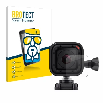Front side of a product packaging with the brand logo BROTECT. Next to it is the device GoPro Hero 4 Session Lens (housing) sh