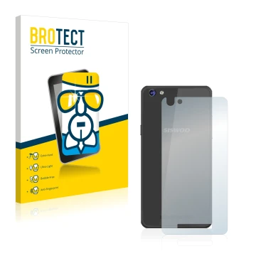 Front side of a product packaging with the brand logo BROTECT. Next to it is the device Siswoo C50 Longbow (Back) shown with t