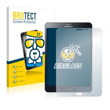 Front side of a product packaging with the brand logo BROTECT. Next to it is the device Samsung Galaxy Tab Tab S2 8.0 LTE show