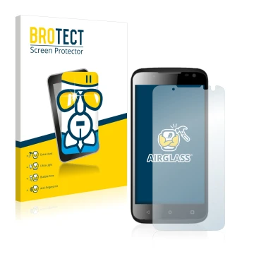 Front side of a product packaging with the brand logo BROTECT. Next to it is the device Yezz Andy 4.5EL shown with the corresp