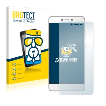 Front side of a product packaging with the brand logo BROTECT. Next to it is the device Gionee F103 shown with the correspondi