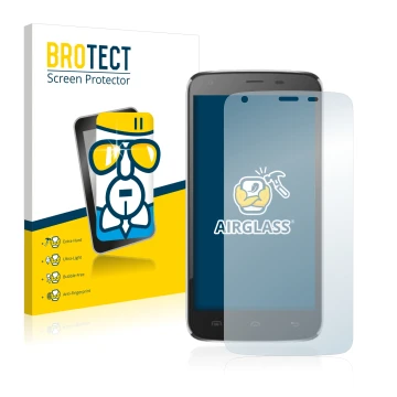 Front side of a product packaging with the brand logo BROTECT. Next to it is the device Doogee T6 shown with the corresponding