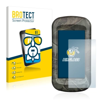 Front side of a product packaging with the brand logo BROTECT. Next to it is the device Garmin Montana 680t shown with the cor