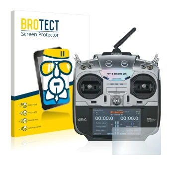 Front side of a product packaging with the brand logo BROTECT. Next to it is the device Robbe Futaba T18SZ shown with the corr