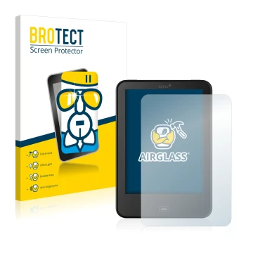Front side of a product packaging with the brand logo BROTECT. Next to it is the device Tolino Vision 3 HD shown with the corr