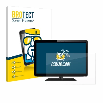 Front side of a product packaging with the brand logo BROTECT. Next to it is the device shown with the corresponding screen pr