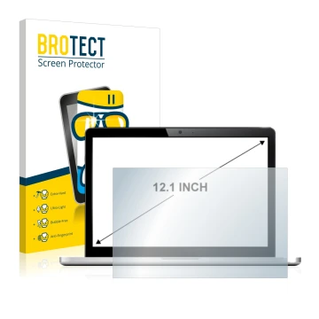Front side of a product packaging with the brand logo BROTECT. Next to it is the device shown with the corresponding screen pr