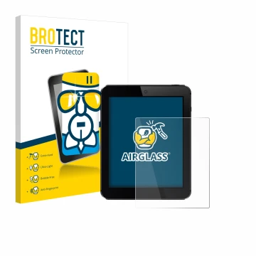 Front side of a product packaging with the brand logo BROTECT. Next to it is the device shown with the corresponding screen pr