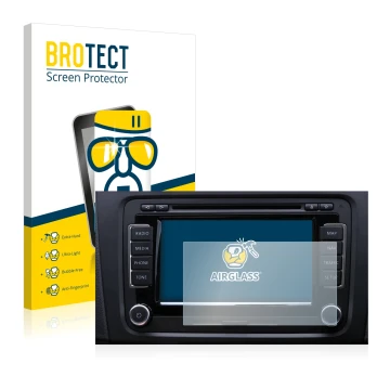 Front side of a product packaging with the brand logo BROTECT. Next to it is the device Volkswagen Touareg 2009 RNS 510 6.5