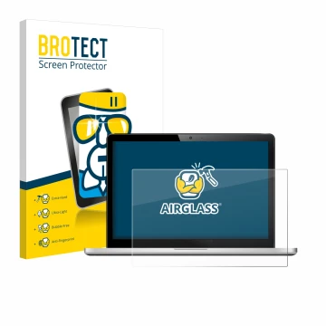 Front side of a product packaging with the brand logo BROTECT. Next to it is the device shown with the corresponding screen pr