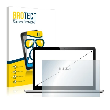 Front side of a product packaging with the brand logo BROTECT. Next to it is the device shown with the corresponding screen pr
