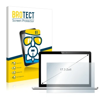 Front side of a product packaging with the brand logo BROTECT. Next to it is the device shown with the corresponding screen pr