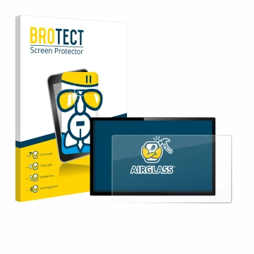 Front side of a product packaging with the brand logo BROTECT. Next to it is the device shown with the corresponding screen pr