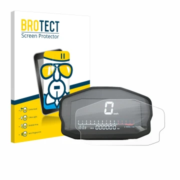 Front side of a product packaging with the brand logo BROTECT. Next to it is the device Ducati Panigale 1199 Speedometer displ