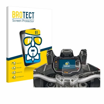 Front side of a product packaging with the brand logo BROTECT. Next to it is the device Ducati Multistrada 1200 2015+ Speedome