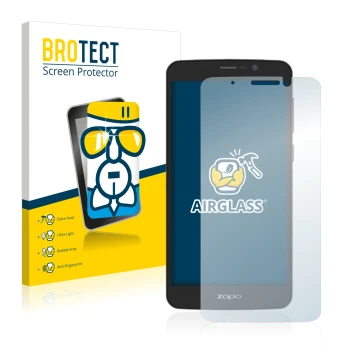 Front side of a product packaging with the brand logo BROTECT. Next to it is the device Zopo Color E5.5 shown with the corresp