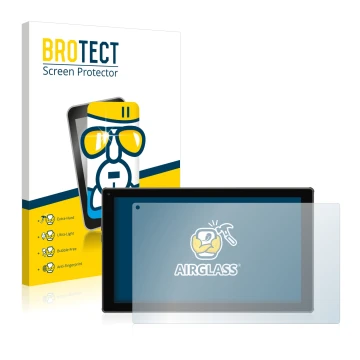 Front side of a product packaging with the brand logo BROTECT. Next to it is the device Blaupunkt Endeavour 101M shown with th