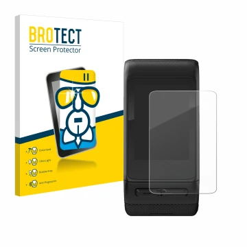 Front side of a product packaging with the brand logo BROTECT. Next to it is the device Garmin vivoactive HR shown with the co