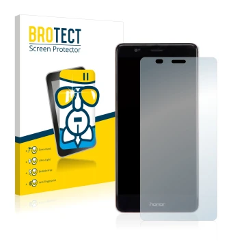 Front side of a product packaging with the brand logo BROTECT. Next to it is the device Honor V8 shown with the corresponding 