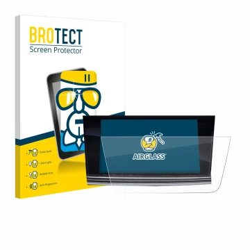 Front side of a product packaging with the brand logo BROTECT. Next to it is the device Opel Astra 2017 Navi 900 IntelliLink 8